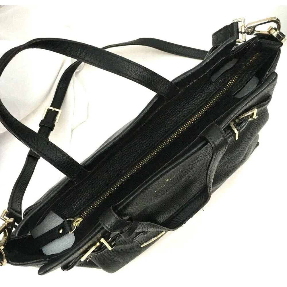 Kate Spade Handbag Black Pebbled Cow Leather Removable Strap Satchel Bag Purse